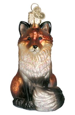 Old World Christmas Fox Glass Ornament in Brown/Black/White