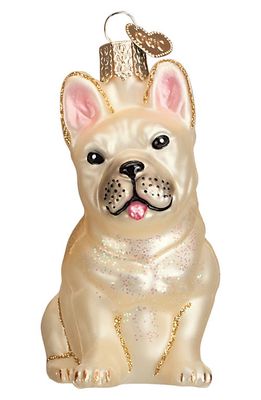 Old World Christmas French Bulldog Glass Ornament in Golden Ivory