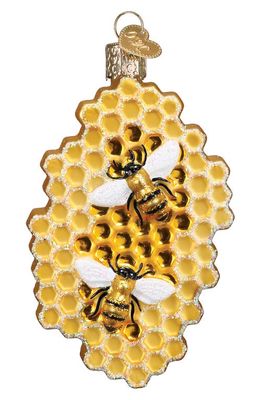Old World Christmas Honeycomb Glass Ornament in Yellow/White /Black