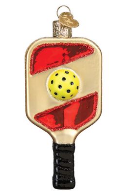 Old World Christmas Pickleball Paddle Glass Ornament in Red/Tan/Yellow