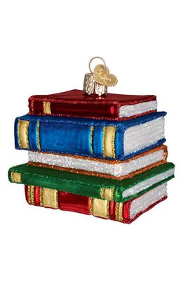 Old World Christmas Stack of Books Glass Ornament in Red/Blue/Green/Gold/White