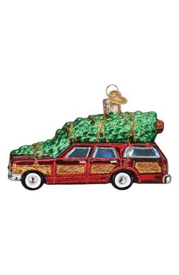 Old World Christmas Station Wagon with Tree Glass Ornament in Red/Brown/Green