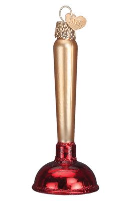 Old World Christmas Toilet Plunger Glass Ornament in Gold/Red