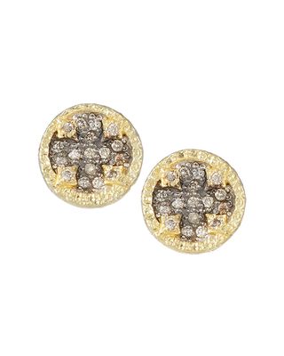 Old World Diamond Pave Stud Earrings w/ 18k Gold