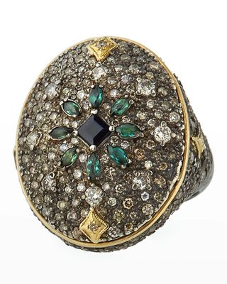 Old World Diamond/Sapphire Oval Ring, Size 6.5