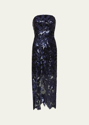 Olea Floral Sequin Strapless Midi Dress