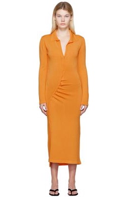 Olēnich Orange Gathered Midi Dress