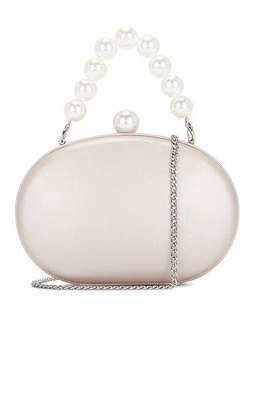 olga berg Abigail Pearl Handle Bag in Nude.