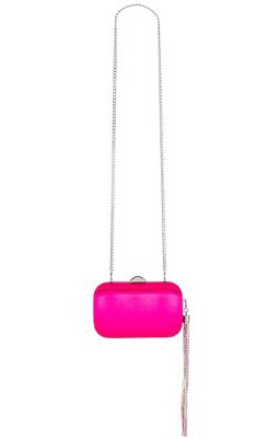 olga berg Ali Crystal Tassel Clutch in Fuchsia.