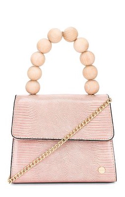 olga berg Caylee Wooden Bead Top Handle Bag in Pink.