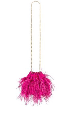 olga berg Livvy Feather Pouch in Fuchsia.