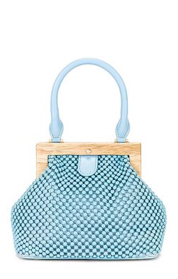 olga berg Marlo Ball Mesh Handle Bag in Baby Blue.