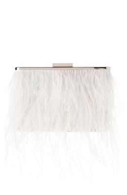 Olga Berg Ostrich Feather Embellished Clutch in White