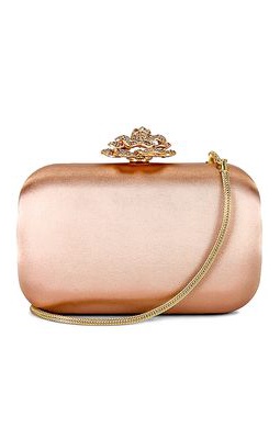 olga berg Rosa Crystal Lock Clutch in Rose Gold.