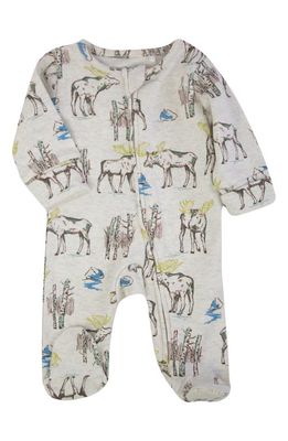 Oliver & Rain Moose Print Fitted One-Piece Organic Cotton Pajamas in Snow White