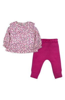 Oliver & Rain Polka Dot Organic Cotton Shirt & Pants Set in Raspberry
