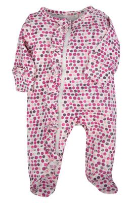 Oliver & Rain Polka Dot Ruffle Fitted One-Piece Organic Cotton Pajamas in Raspberry