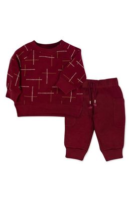 Oliver & Rain Print Organic Cotton Sweatshirt & Honeycomb Pants Set in Cranberry