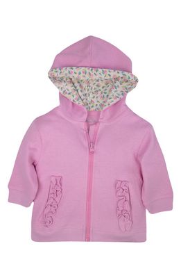 Oliver & Rain Ruffle Accent Organic Cotton Thermal Knit Zip-Up Hoodie in Pink