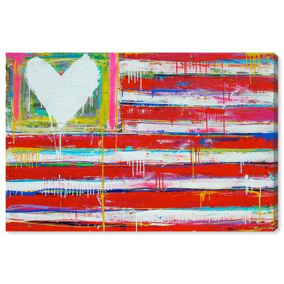 Oliver Gal Americana and Patriotic 'One Nation' US Flags Wall Art in Cardinal 45 x