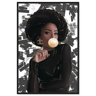 Oliver Gal Fashion and Glam 'Bubble Gum Model' Portraits in Monochrome 16 x 24 Gold