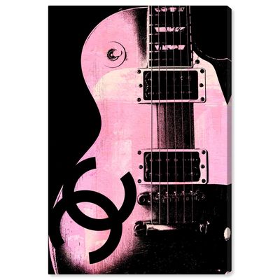 Oliver Gal Music and Dance 'Pink Glam Guitar' Music Instruments in Blush 24 x 36 Black