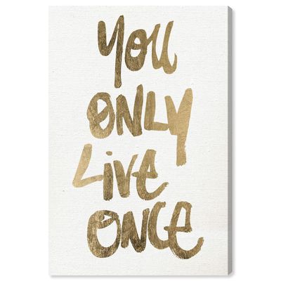 Oliver Gal Typography and Quotes 'Yolo Snow' Motivational Quotes and Sayings Wall Art in Golden 16 x