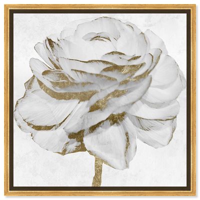 Oliver Gal White Gold Peony Framed Canvas Print Wall Art in Silver 16" x
