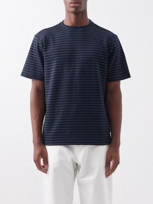 Oliver Spencer - Box Striped Organic-cotton Jersey T-shirt - Mens - Navy Stripe