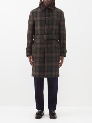 Oliver Spencer - Grandpa Belted Check Wool Overcoat - Mens - Brown Multi