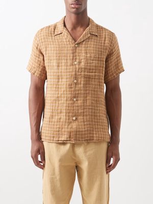 Oliver Spencer - Havana Short-sleeved Check Linen Shirt - Mens - Orange