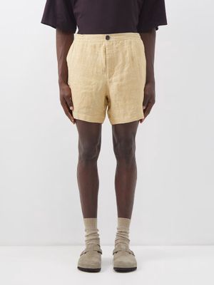 Oliver Spencer - Osbourne Striped Linen-twill Shorts - Mens - Yellow