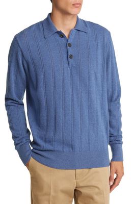 Oliver Spencer Pablo Long Sleeve Wool Sweater Polo in Blue