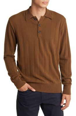 Oliver Spencer Pablo Long Sleeve Wool Sweater Polo in Brown