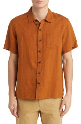 Oliver Spencer Riviera Short Sleeve Linen Button-Up Shirt in Orange