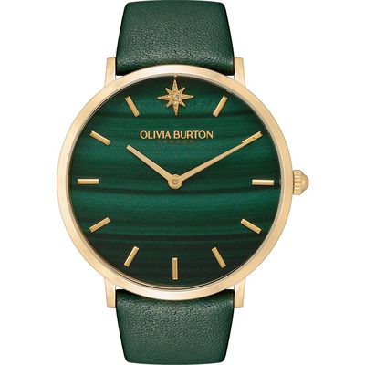 Olivia Burton Celestial Leather Strap Watch, 40mm in Green 