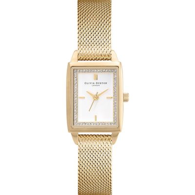 Olivia Burton Classics Rectangular Mesh Strap Watch, 20mm in Gold 