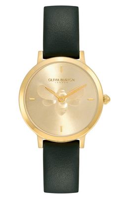 Olivia Burton Signature Bees Leather Strap Watch, 28mm in Gold 