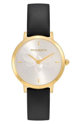 Olivia Burton Signature Bees Leather Strap Watch, 28mm in White 