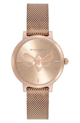 Olivia Burton Signature Bees Mesh Strap Watch, 28mm in Gold 