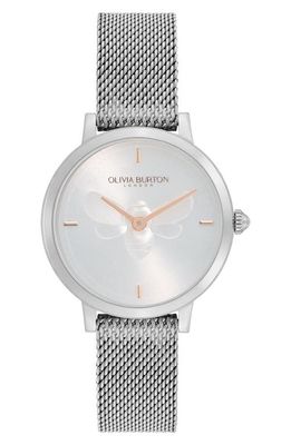 Olivia Burton Signature Bees Mesh Strap Watch, 28mm in Silver 