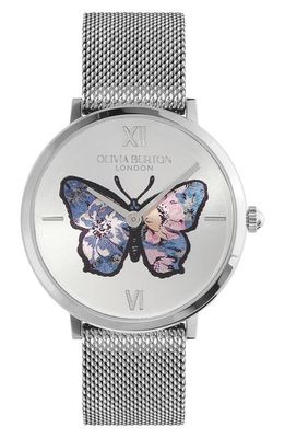 Olivia Burton Signature Butterfly Leather Strap Watch, 28mm in Silver White 