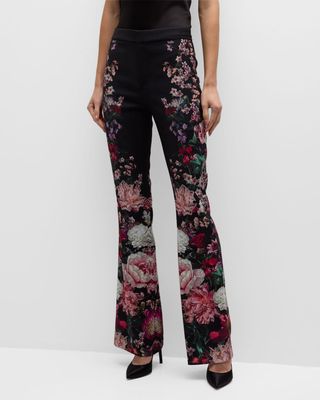 Olivia High-Rise Floral-Print Satin Bootcut Pants
