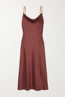 Olivia von Halle - Bibi Fig Embellished Silk-satin Midi Dress - Brown
