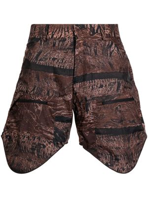 Olly Shinder graphic-print asymmetric shorts - Brown