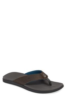 OluKai Alania Flip Flop in Charcoal Leather