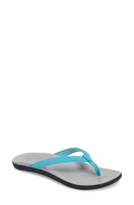 OluKai Ho Opio Flip Flop in Blue Crush Faux Leather