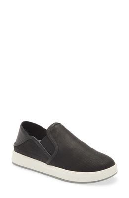 OluKai Ki‘ihele Leather Slip-On Sneaker in Black/Black