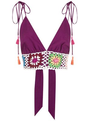Olympiah crochet-trim cropped top - Purple