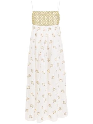 Olympiah floral-embroidered backless dress - White